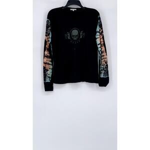 FUTURE STATE Women’s Black-Multi Skull Crewneck Long Sleeve Tie-Dye Top SZ M